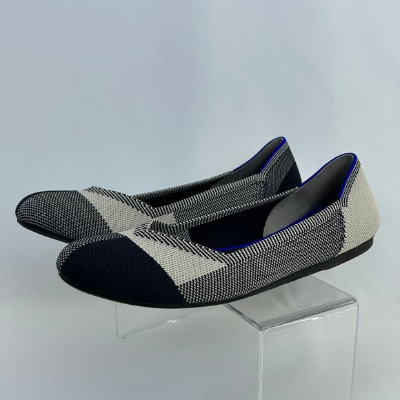 Rothy's Womens Flats Slip On Shoes Navy Blue White Plaid Round Toe Size 8 - Picture 1 of 6